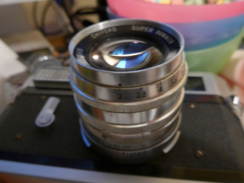 Chiyoko (Minolta) Super Rokkor 5cm f/2 fitting on Canon 7